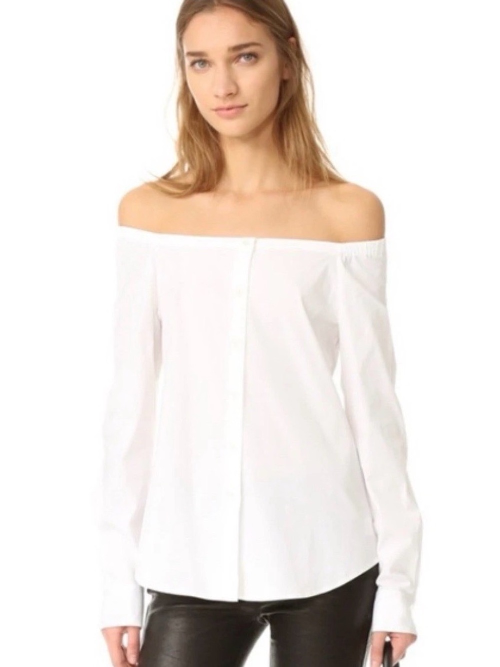 Theory White Off-Shoulder Long-Sleeve Blouse